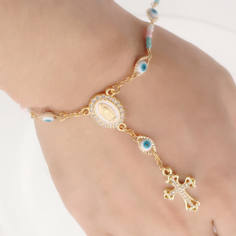 AMUSOUL Our Lady of the Cross Bracelet/Car Rosary for Rearview Mirror