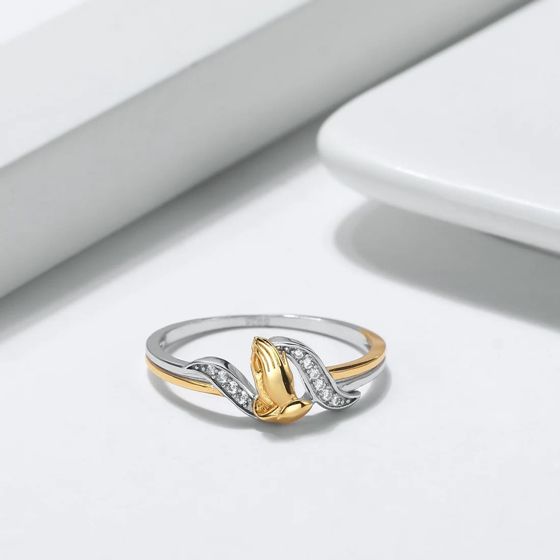 AMUSOUL Praying Hands Gold & Silver Ring