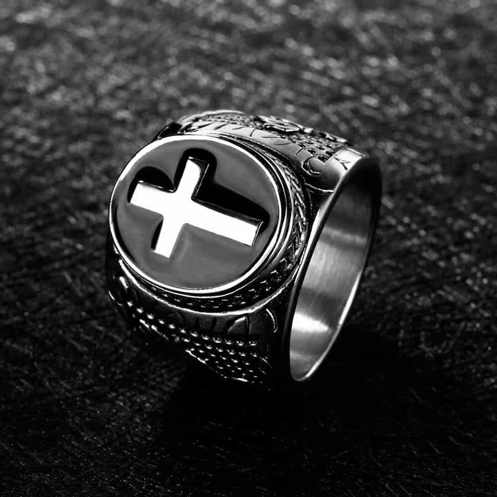 AMUSOUL Retro Cross Hand of God Titanium Religion Ring