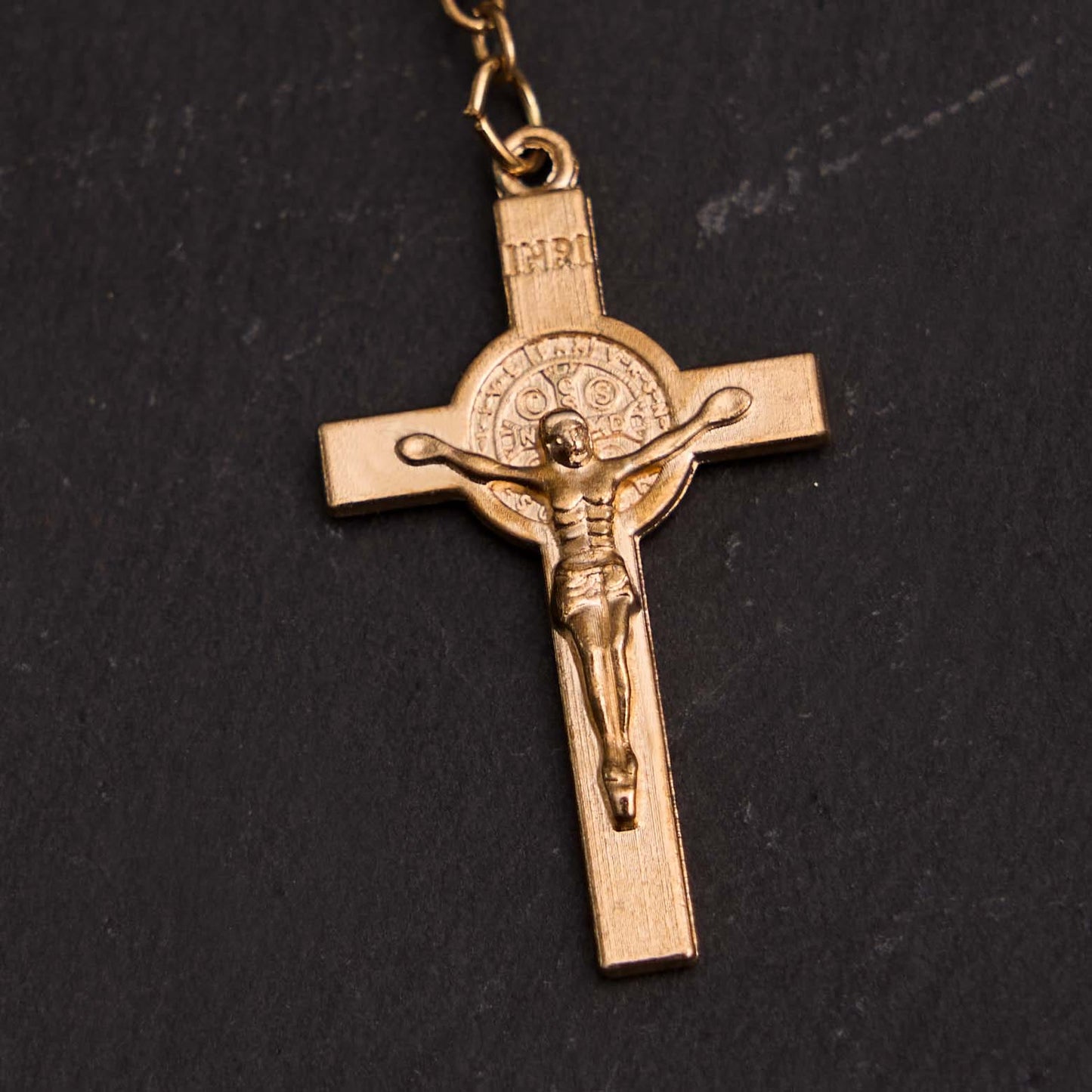 AMUSOUL Glass Beads St. Benedict & Jesus Cross Bracelet Rosary