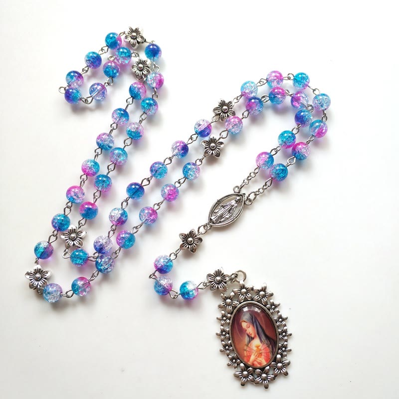 AMUSOUL Blue Purple Holy Mother Glass Rosary