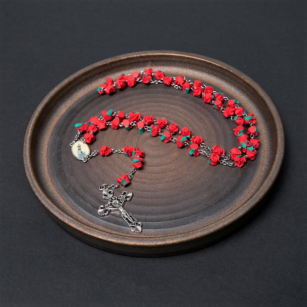 AMUSOUL Rose Flower Shaped Beads Virgin Mary Prayer Rosary
