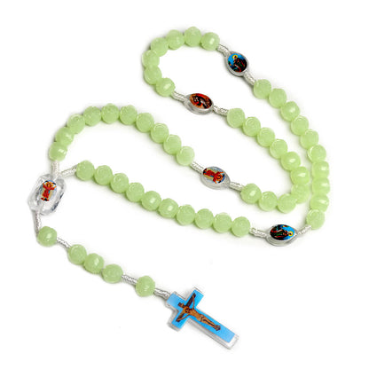 AMUSOUL Crucifix of 10 mm Rose Luminous Green Resin Nylon Cord Rosary