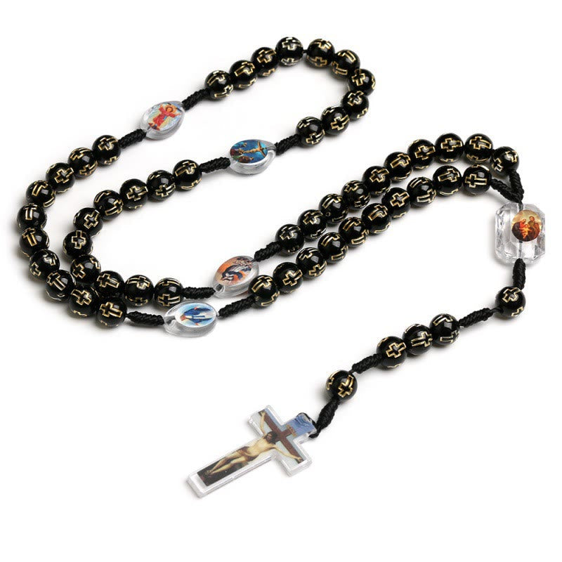 AMUSOUL Crucifix of 10 mm Round Multicolor Acrylic Nylon Cord Rosary
