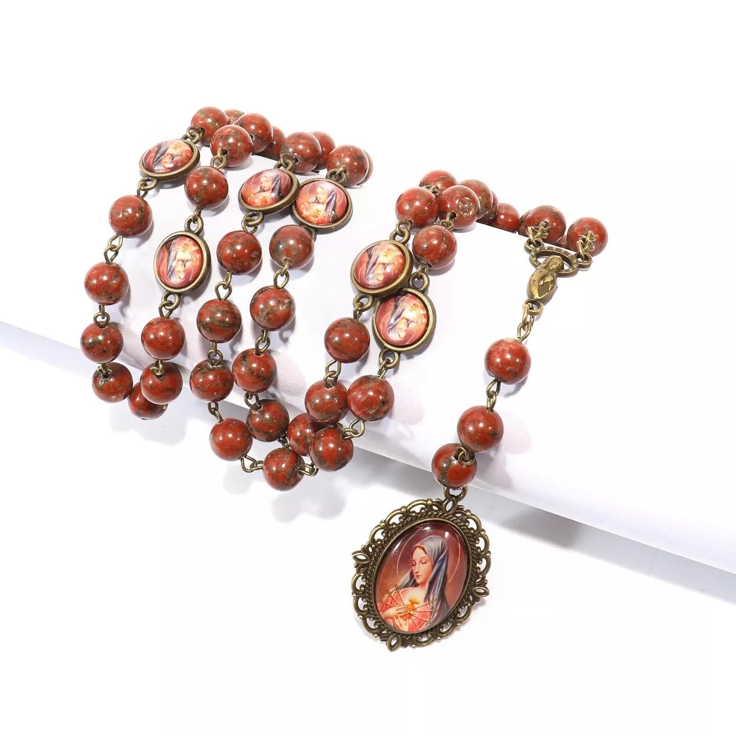 AMUSOUL Our Lady Seven Sorrows Natural Sesame Stone Rosary