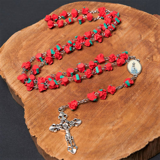 AMUSOUL Rose Flower Shaped Beads Virgin Mary Prayer Rosary