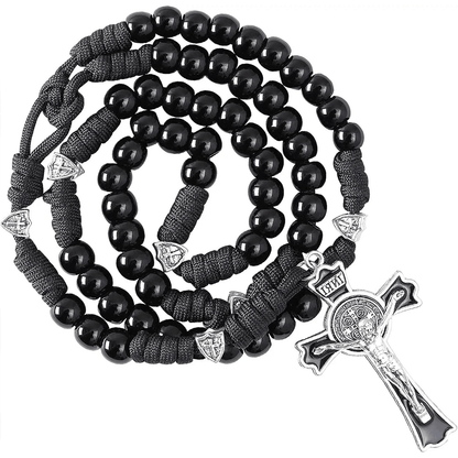 AMUSOUL Fine Crafted Black Sturdy Umbrella Cord Crucifix Rosary
