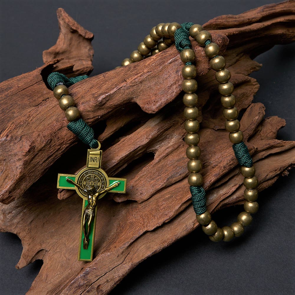 AMUSOUL Crucifix of 10 mm Round Bronze Acrylic Paracord Rosary