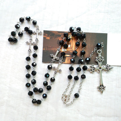 AMUSOUL Black Crystal Christian Crucifix Rosary