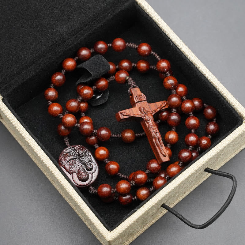 AMUSOUL Olive Wood Beads Crucifix Prayer Rosary