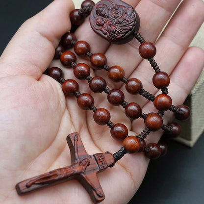 AMUSOUL Olive Wood Beads Crucifix Prayer Rosary