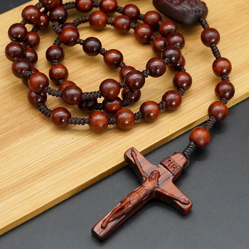 AMUSOUL Olive Wood Beads Crucifix Prayer Rosary