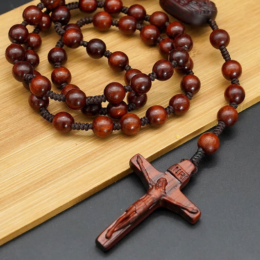 AMUSOUL Olive Wood Beads Crucifix Prayer Rosary