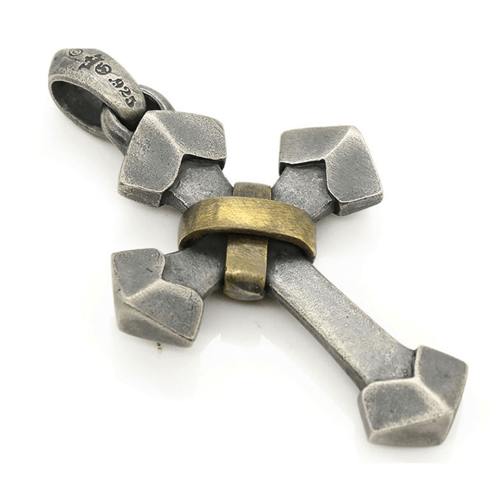 AMUSOUL 925 Sterling Silver Retro Style Heavy Metal Cross Pendant Necklace