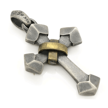 AMUSOUL 925 Sterling Silver Retro Style Heavy Metal Cross Pendant Necklace