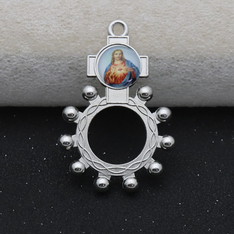 AMUSOUL 2pcs/set Immaculate Heart of Mary Holy Family Finger Decade Rosary Ring