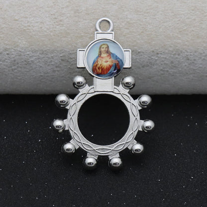 AMUSOUL 2pcs/set Immaculate Heart of Mary Holy Family Finger Decade Rosary Ring