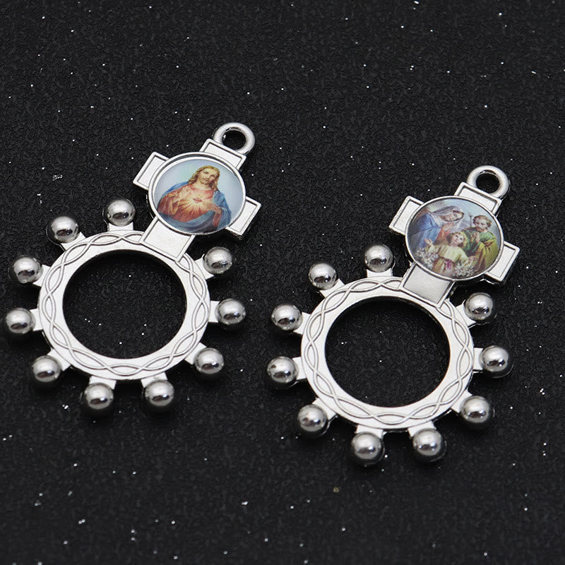 AMUSOUL 2pcs/set Immaculate Heart of Mary Holy Family Finger Decade Rosary Ring