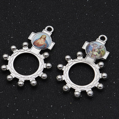 AMUSOUL 2pcs/set Immaculate Heart of Mary Holy Family Finger Decade Rosary Ring