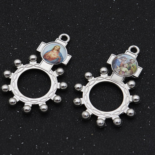AMUSOUL 2pcs/set Immaculate Heart of Mary Holy Family Finger Decade Rosary Ring