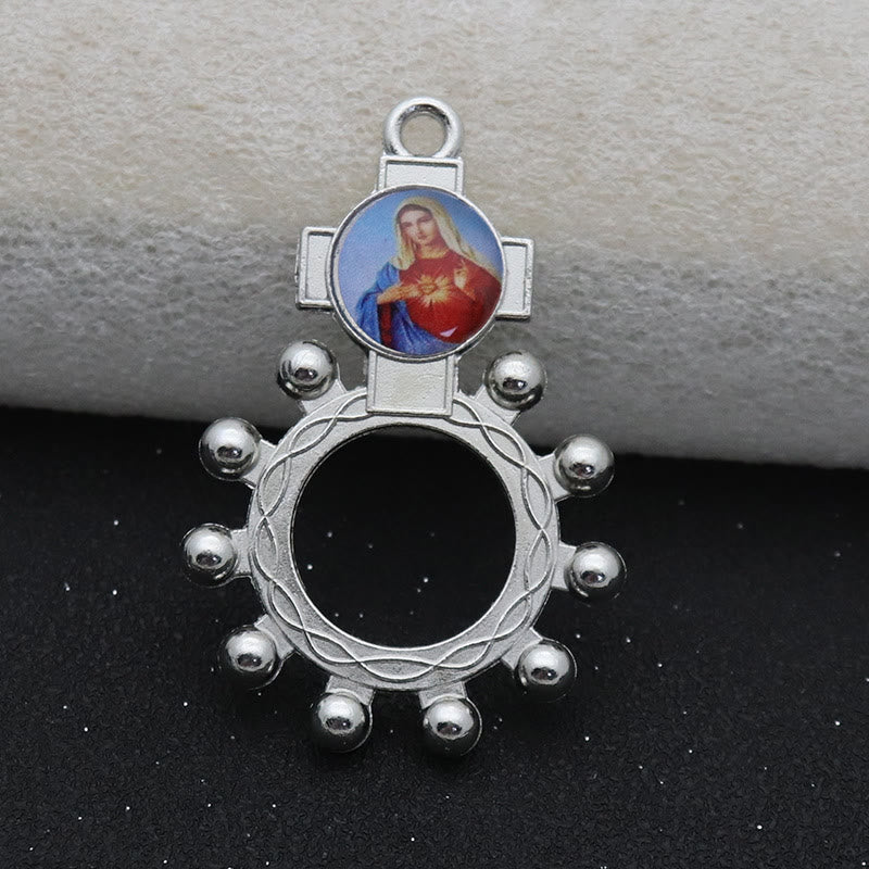 AMUSOUL 2pcs/set Immaculate Heart of Mary Holy Family Finger Decade Rosary Ring