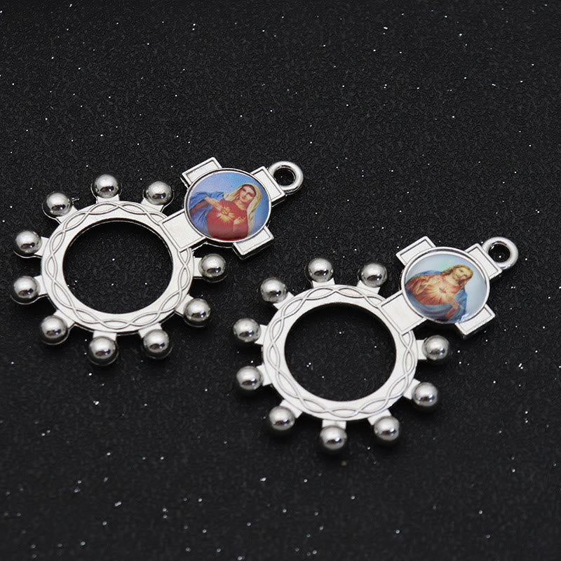AMUSOUL 2pcs/set Immaculate Heart of Mary Holy Family Finger Decade Rosary Ring