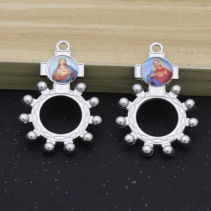 AMUSOUL 2pcs/set Immaculate Heart of Mary Holy Family Finger Decade Rosary Ring
