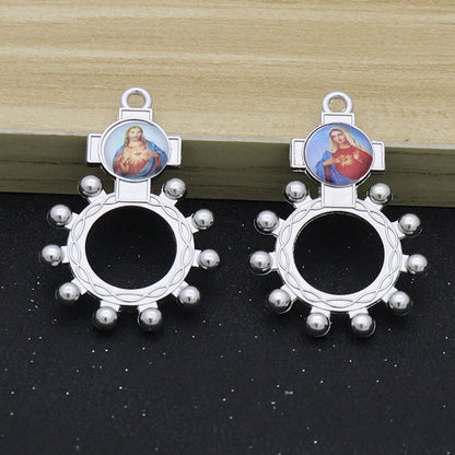 AMUSOUL 2pcs/set Immaculate Heart of Mary Holy Family Finger Decade Rosary Ring