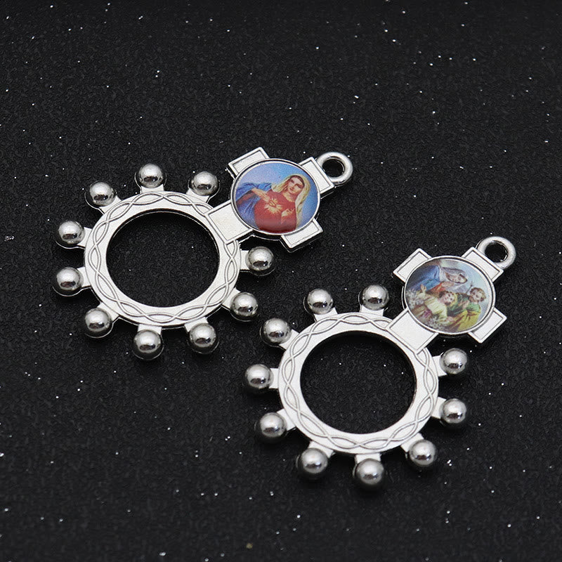 AMUSOUL 2pcs/set Immaculate Heart of Mary Holy Family Finger Decade Rosary Ring