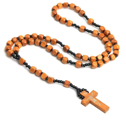 AMUSOUL Crucifix of 8 mm Square Multicolor Wood Nylon Cord Rosary(3 COLOR)