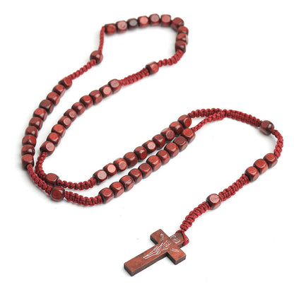 AMUSOUL Crucifix of 8 mm Square Multicolor Wood Nylon Cord Rosary(3 COLOR)