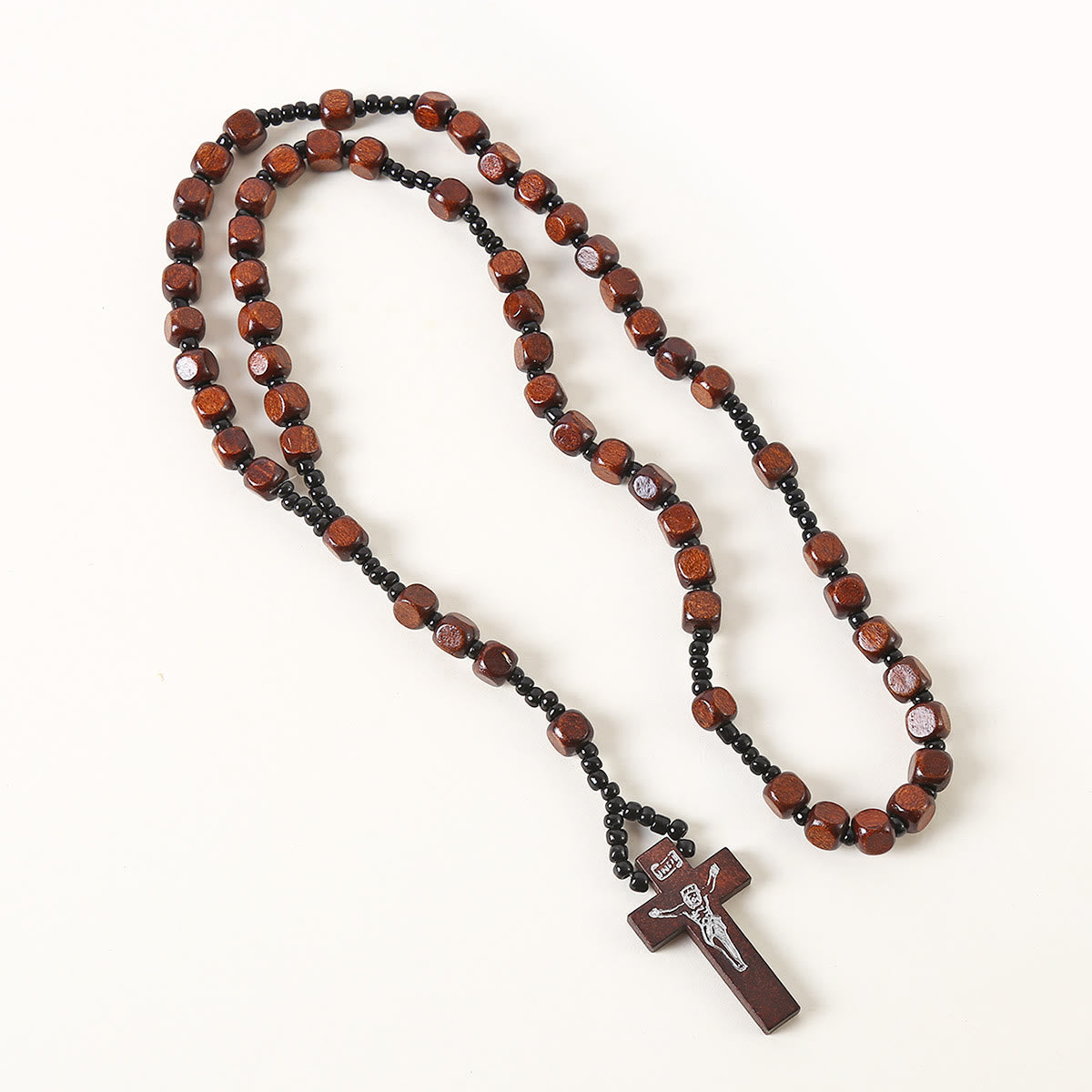 AMUSOUL Crucifix of 8 mm Square Multicolor Wood Nylon Cord Rosary(3 COLOR)