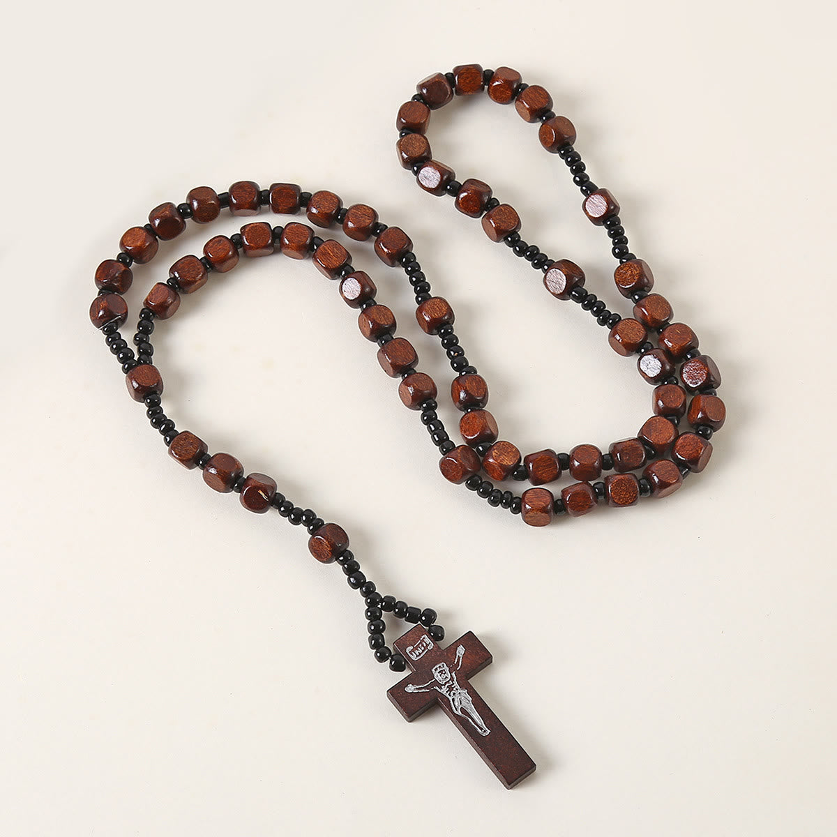 AMUSOUL Crucifix of 8 mm Square Multicolor Wood Nylon Cord Rosary(3 COLOR)