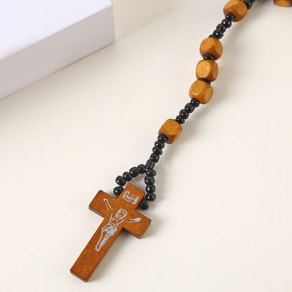AMUSOUL Crucifix of 8 mm Square Multicolor Wood Nylon Cord Rosary(3 COLOR)
