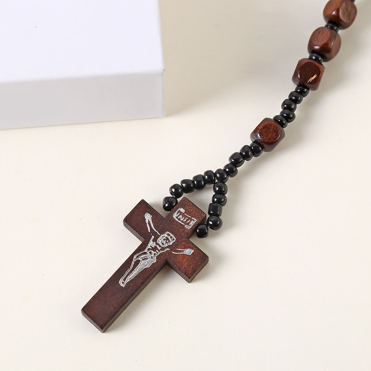 AMUSOUL Crucifix of 8 mm Square Multicolor Wood Nylon Cord Rosary(3 COLOR)