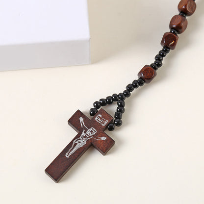 AMUSOUL Crucifix of 8 mm Square Multicolor Wood Nylon Cord Rosary(3 COLOR)