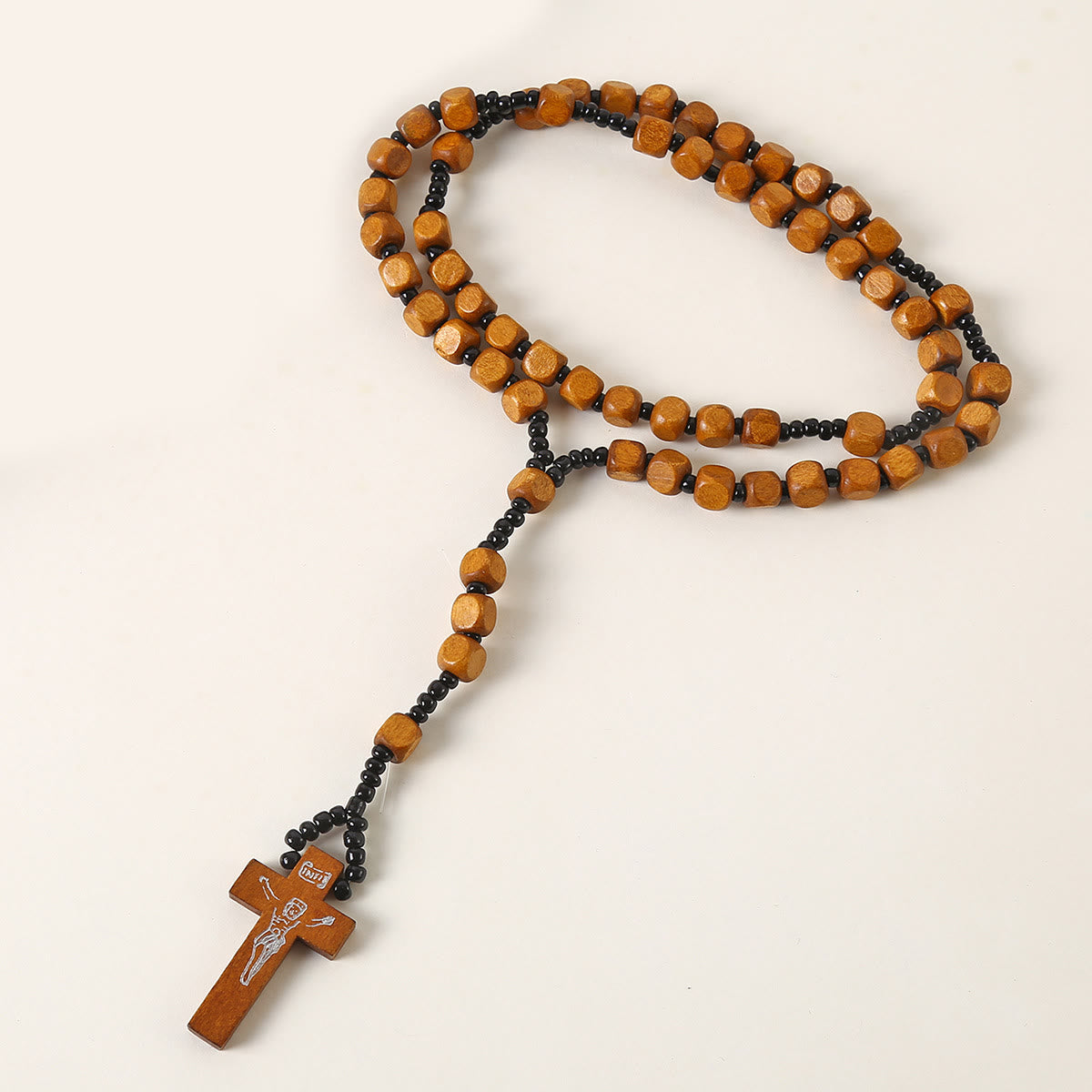 AMUSOUL Crucifix of 8 mm Square Multicolor Wood Nylon Cord Rosary(3 COLOR)