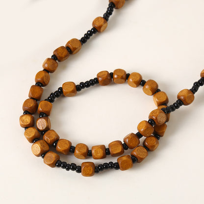 AMUSOUL Crucifix of 8 mm Square Multicolor Wood Nylon Cord Rosary(3 COLOR)
