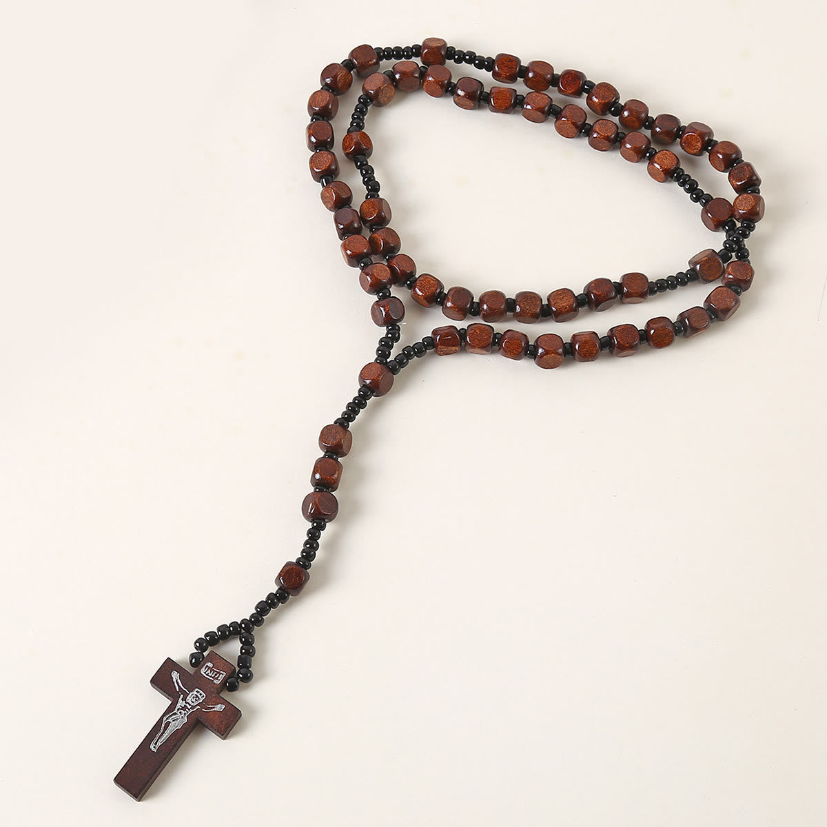 AMUSOUL Crucifix of 8 mm Square Multicolor Wood Nylon Cord Rosary(3 COLOR)
