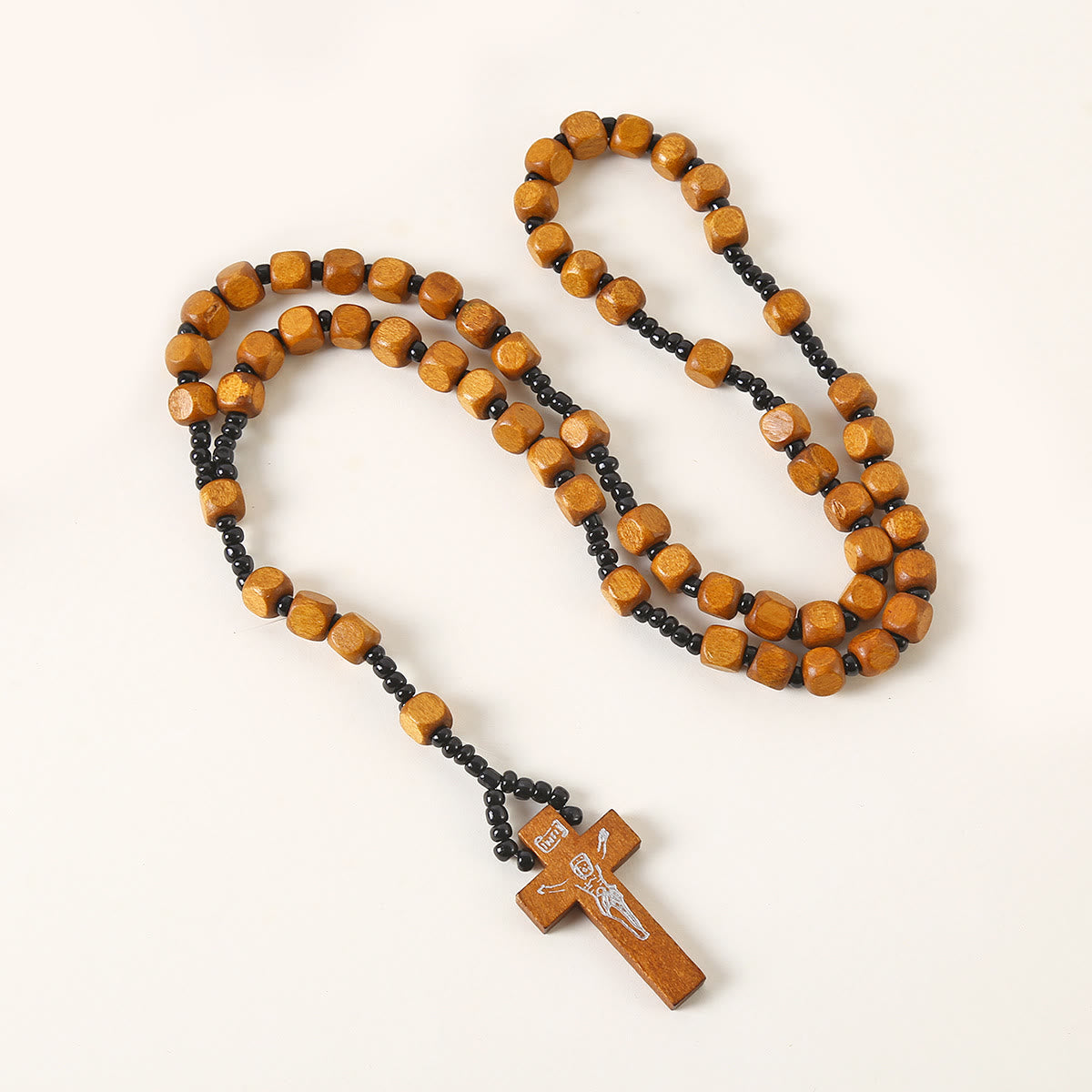 AMUSOUL Crucifix of 8 mm Square Multicolor Wood Nylon Cord Rosary(3 COLOR)