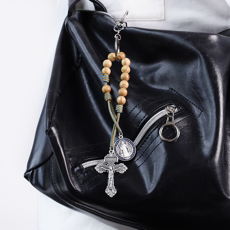 AMUSOUL Olive Wood Saint Benedict Medal Decade Rosary