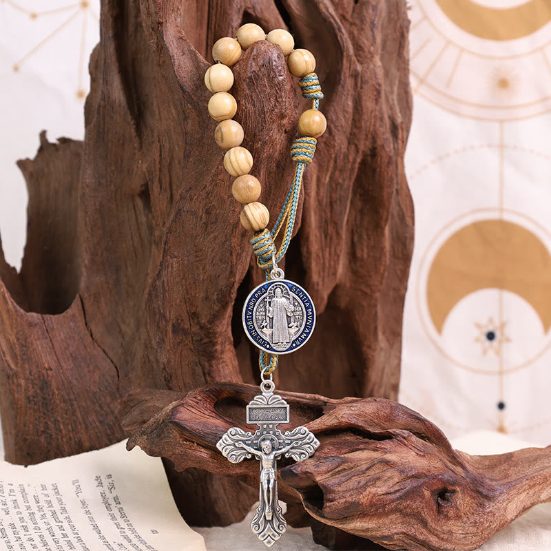 AMUSOUL Olive Wood Saint Benedict Medal Decade Rosary