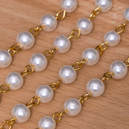 AMUSOUL St. Benedict Medal & Crucifix of 6 mm Round White Pearl Alloy Chain Rosary