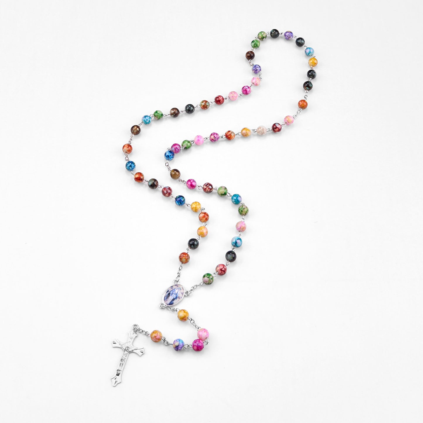 AMUSOUL  Assumption of Our Lady & Crucifix of 8 mm Round Multicolor Acrylic Alloy Chain Rosary