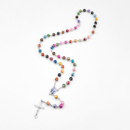AMUSOUL  Assumption of Our Lady & Crucifix of 8 mm Round Multicolor Acrylic Alloy Chain Rosary