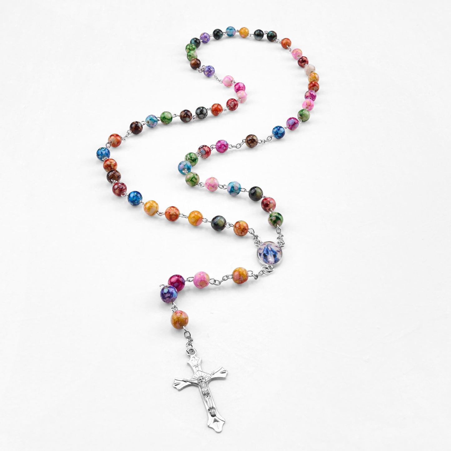 AMUSOUL  Assumption of Our Lady & Crucifix of 8 mm Round Multicolor Acrylic Alloy Chain Rosary