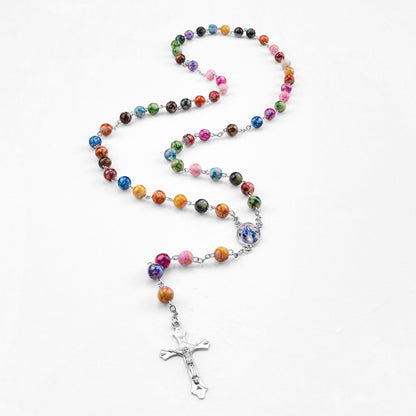 AMUSOUL  Assumption of Our Lady & Crucifix of 8 mm Round Multicolor Acrylic Alloy Chain Rosary