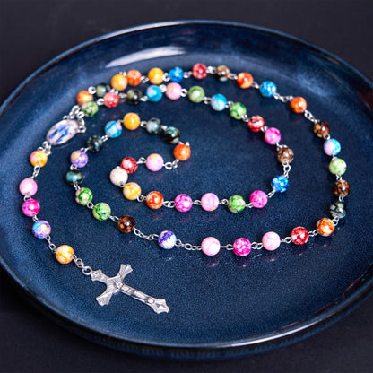 AMUSOUL  Assumption of Our Lady & Crucifix of 8 mm Round Multicolor Acrylic Alloy Chain Rosary