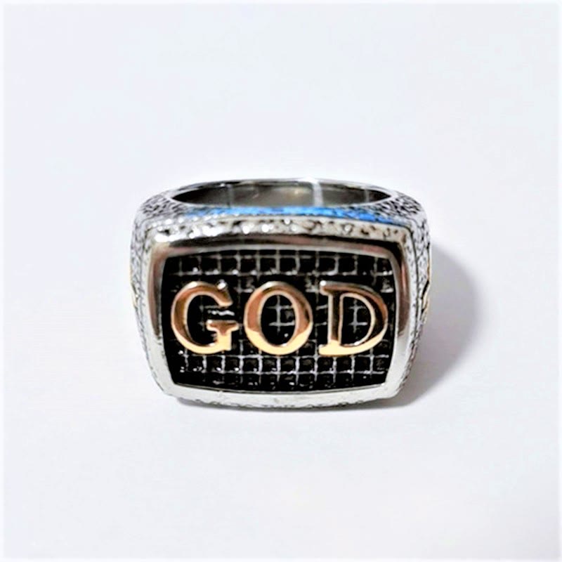 AMUSOUL Retro Heavy Style GOD Divine Devotion Pattern Alloy Ring(3 color)