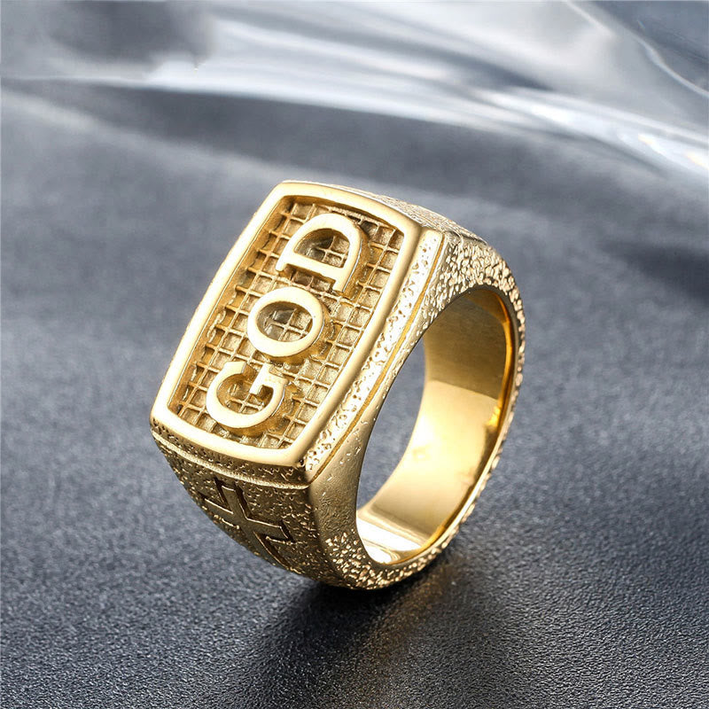AMUSOUL Retro Heavy Style GOD Divine Devotion Pattern Alloy Ring(3 color)